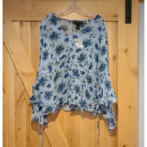 NWOT Venezia Size 18/20 Sheer Blouse Flutter Sleeve Tie Back Floral Y2k V Neck